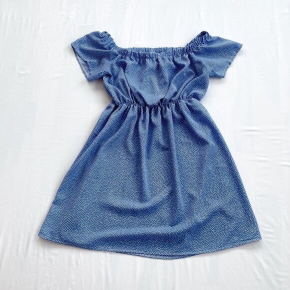 SOLD 🔴 POLKA dot peasant dress fits M-L blue off the shoulders - Picture 3 of 9